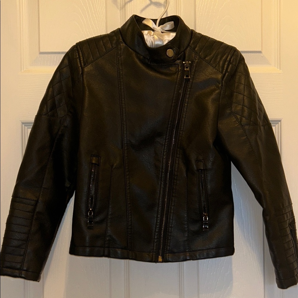 LJYH Kids Faux Leather Quilted Shoulder Black Moto Jacket - LIKE NEW!